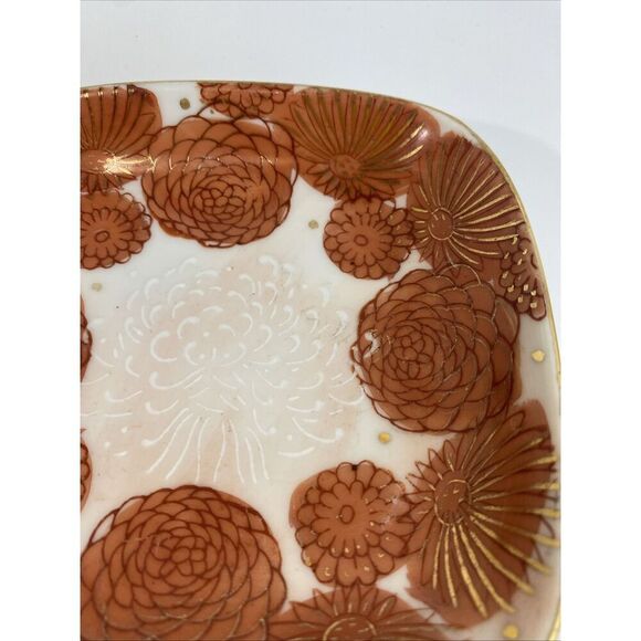 Genuine Kutani Japanese Handpainted Square Dish Bowl Chrysanthemum - Picture 3 of 9